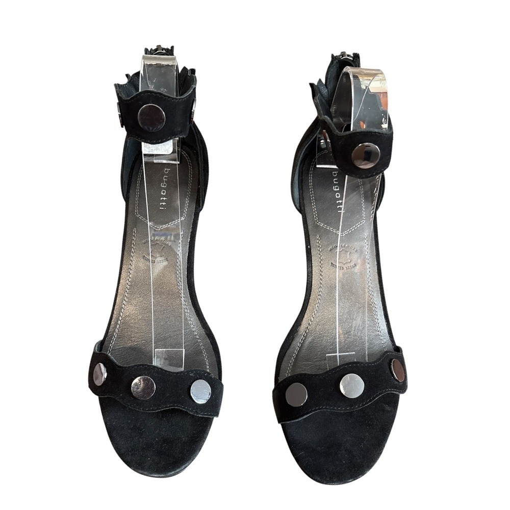 Bugatti Silvana Black Suede Studded T-Strap Kitten Heels Size 40 - Picture 3 of 13